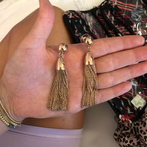 Rose gold bauble bar tassel earrings